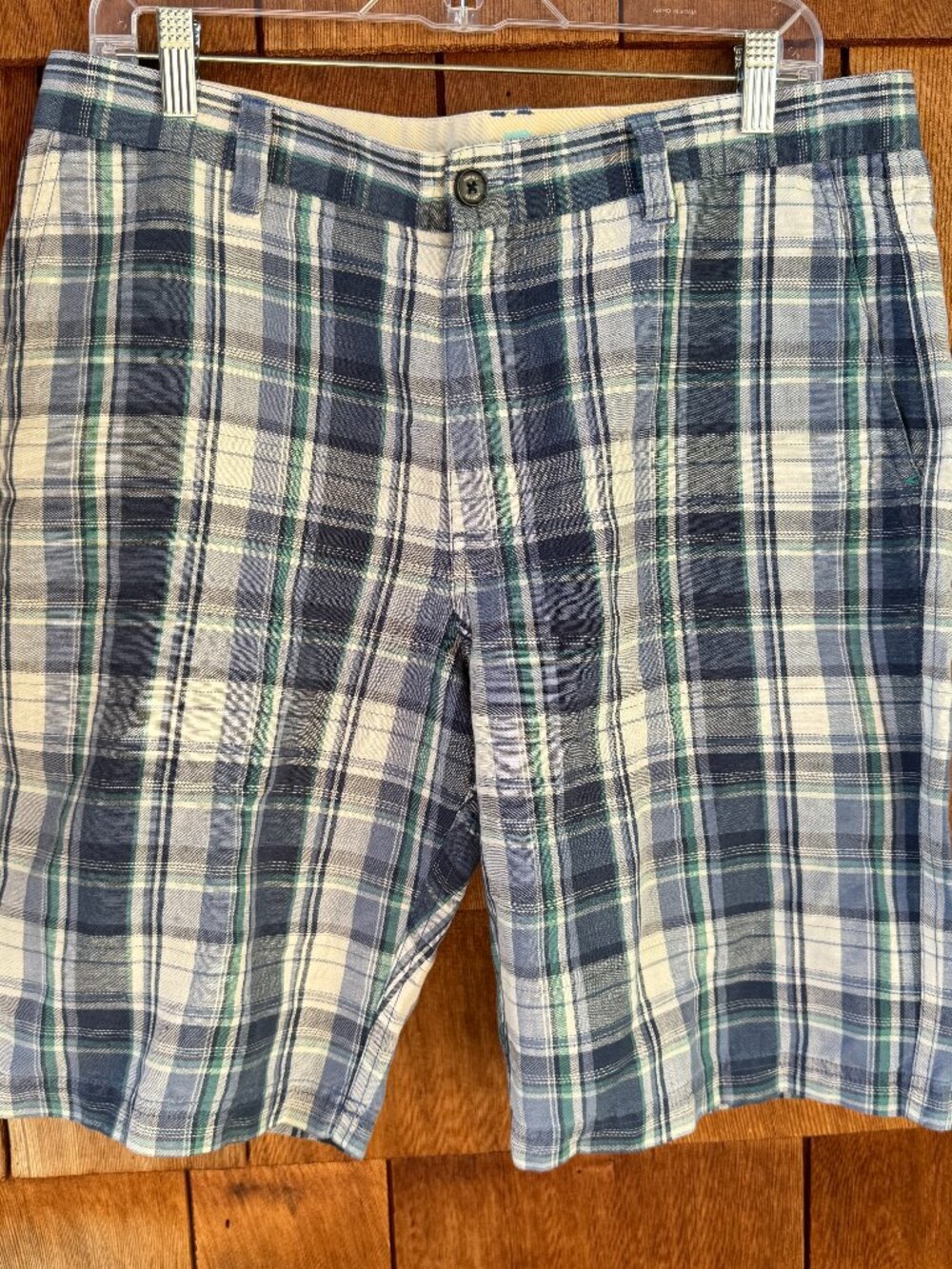 EUC Tommy Bahama Blue Plaid Linen Blend Flat Front Shorts in Men's 34